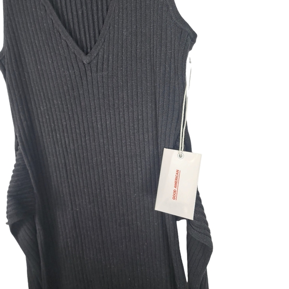 GOOD AMERICAN Womens 1 Ribbed Cold Shoulder High Side Slit Dress V Neck Nwt New - Picture 2 of 7